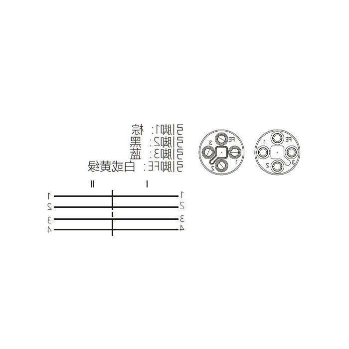 M12 4Pin T-coded、母头90°转公头90°、双端预铸PUR柔性电缆、黑色护套、64TD65-XXX